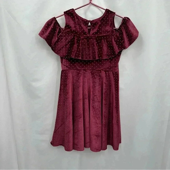 Art Class Girls Velvet Cold Shoulder Dress Medium 7/8 Maroon Party Holiday - Picture 3 of 8